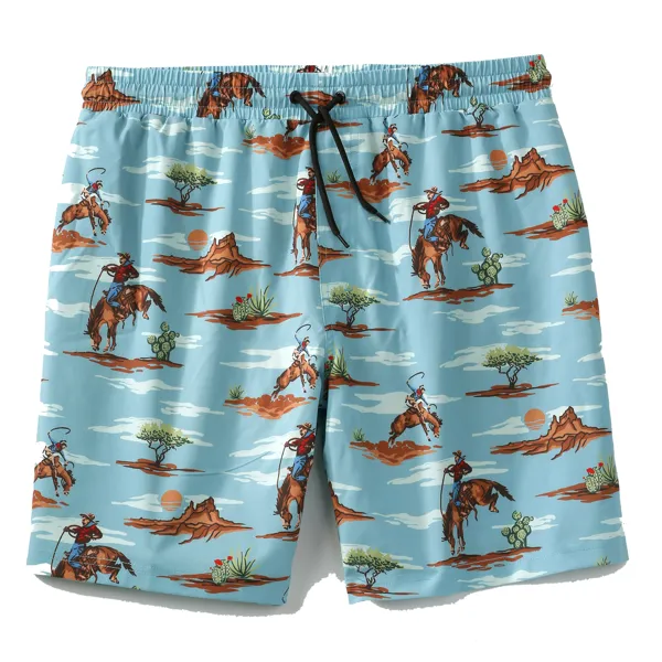 Men's Cinch Light Blue Saddle Bronc Swim Trunks