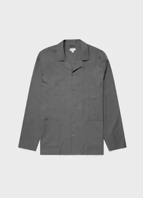 Men's Cotton Flannel Pyjama Shirt in Mid Grey Melange