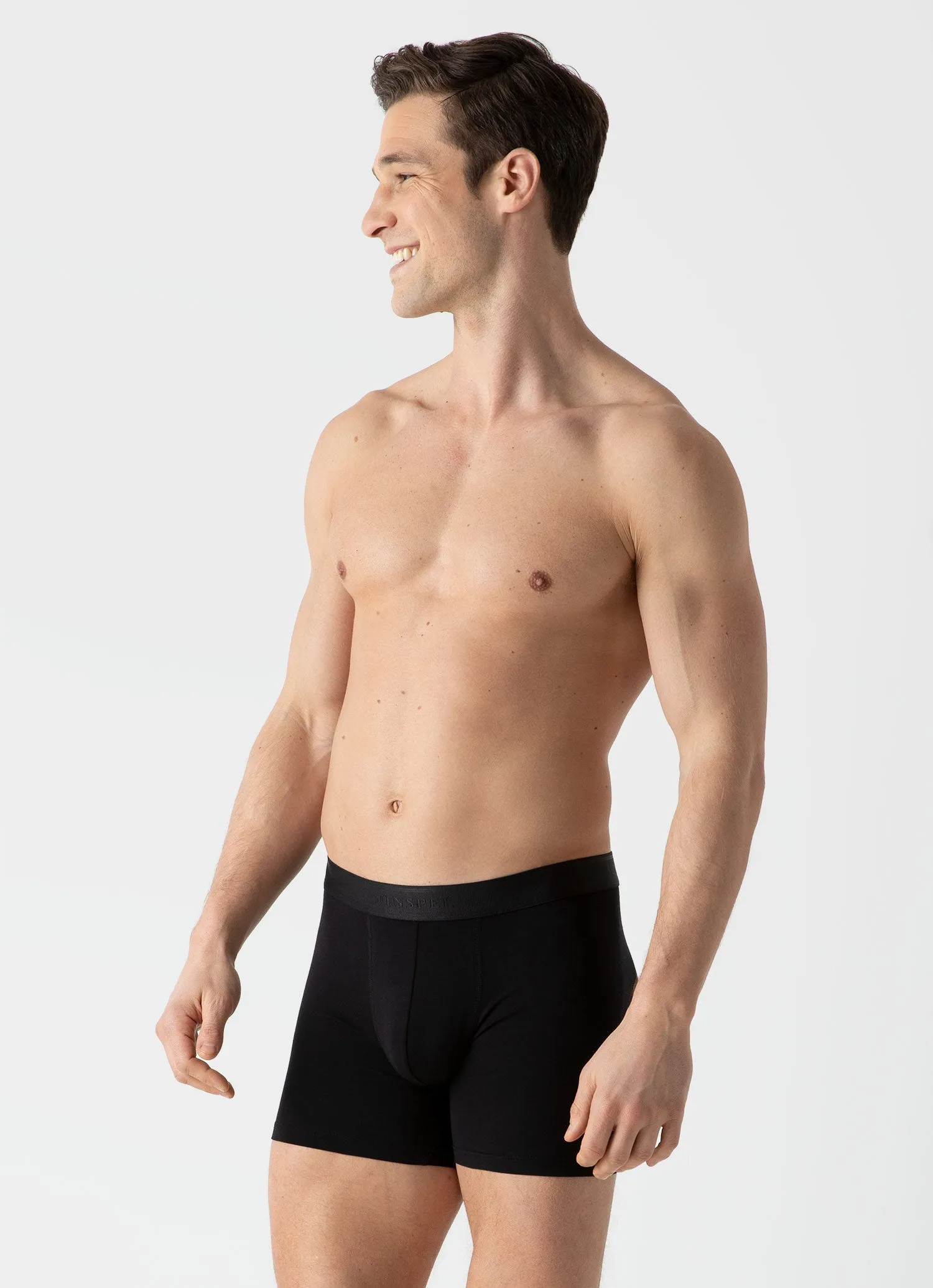 Men's Long Cut Stretch Cotton Trunks in Black