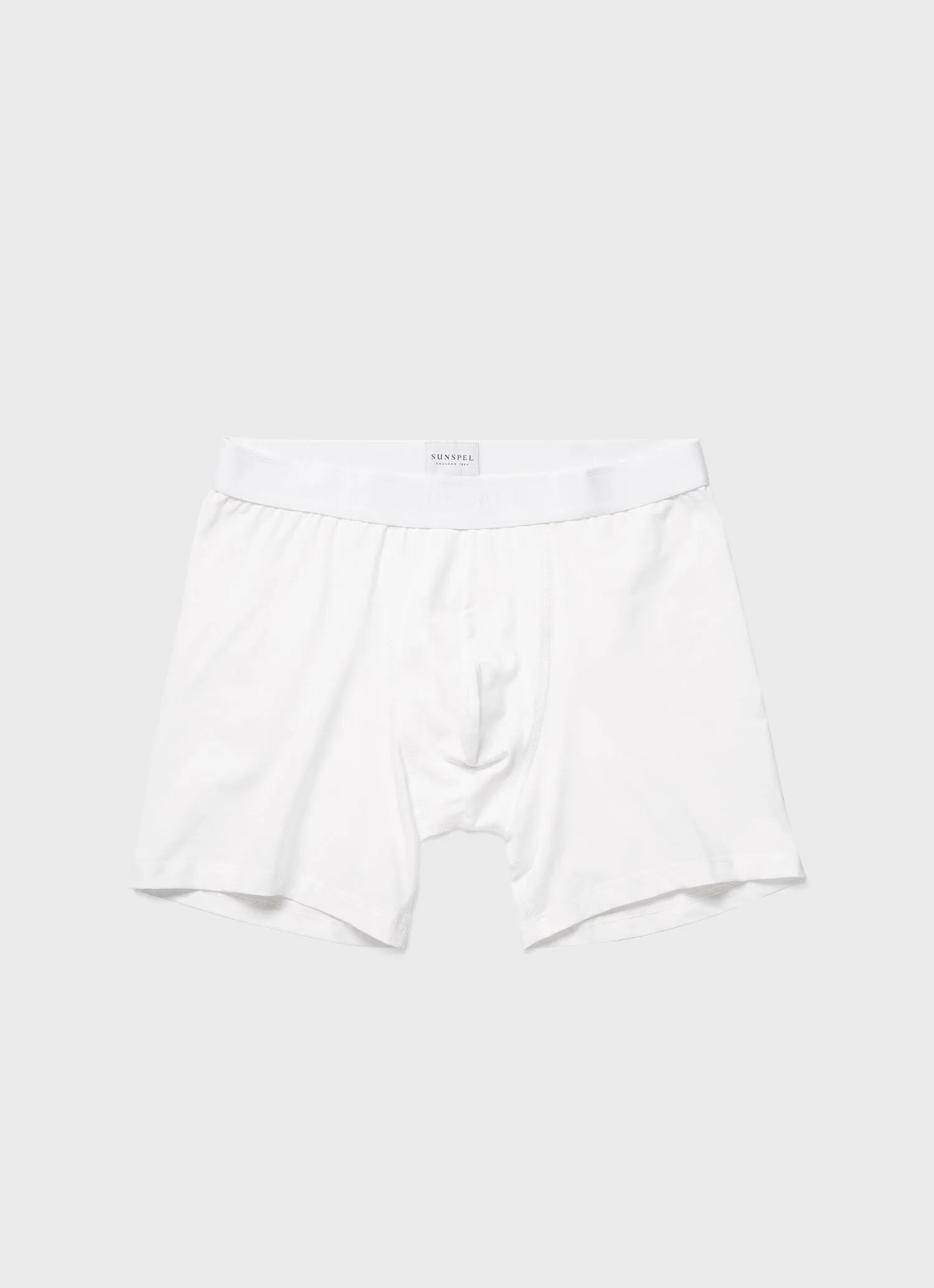 Men's Long Cut Stretch Cotton Trunks in White