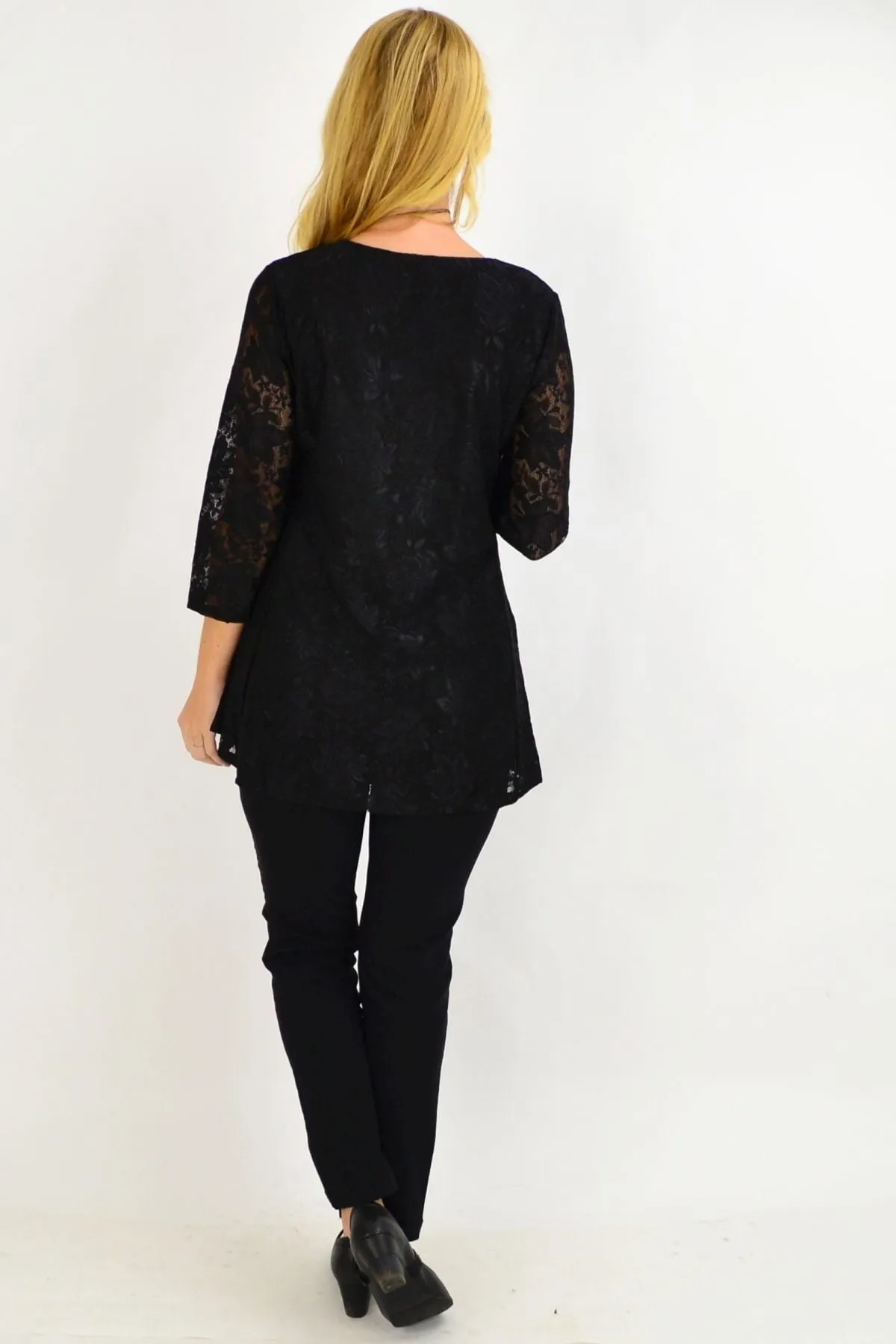 Night Out Black Lace Tunic Top