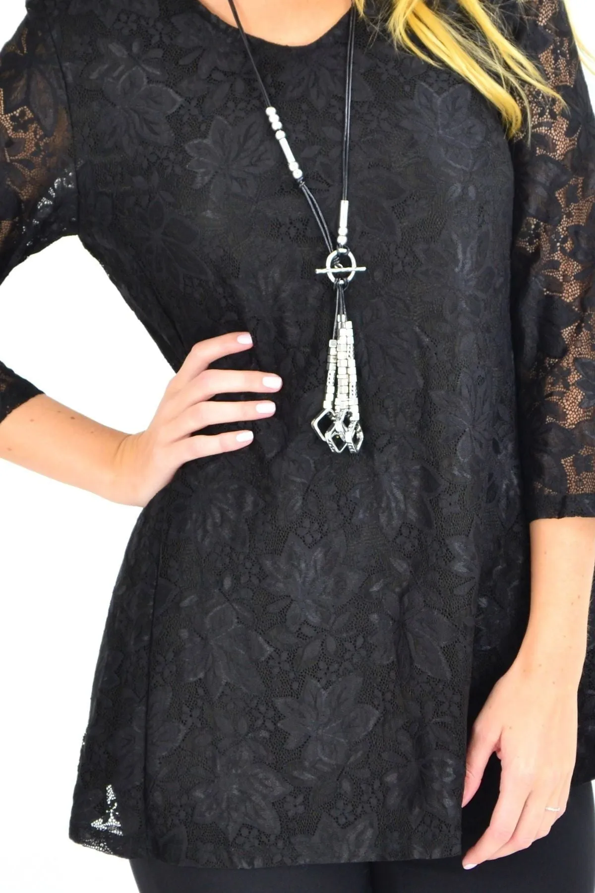 Night Out Black Lace Tunic Top