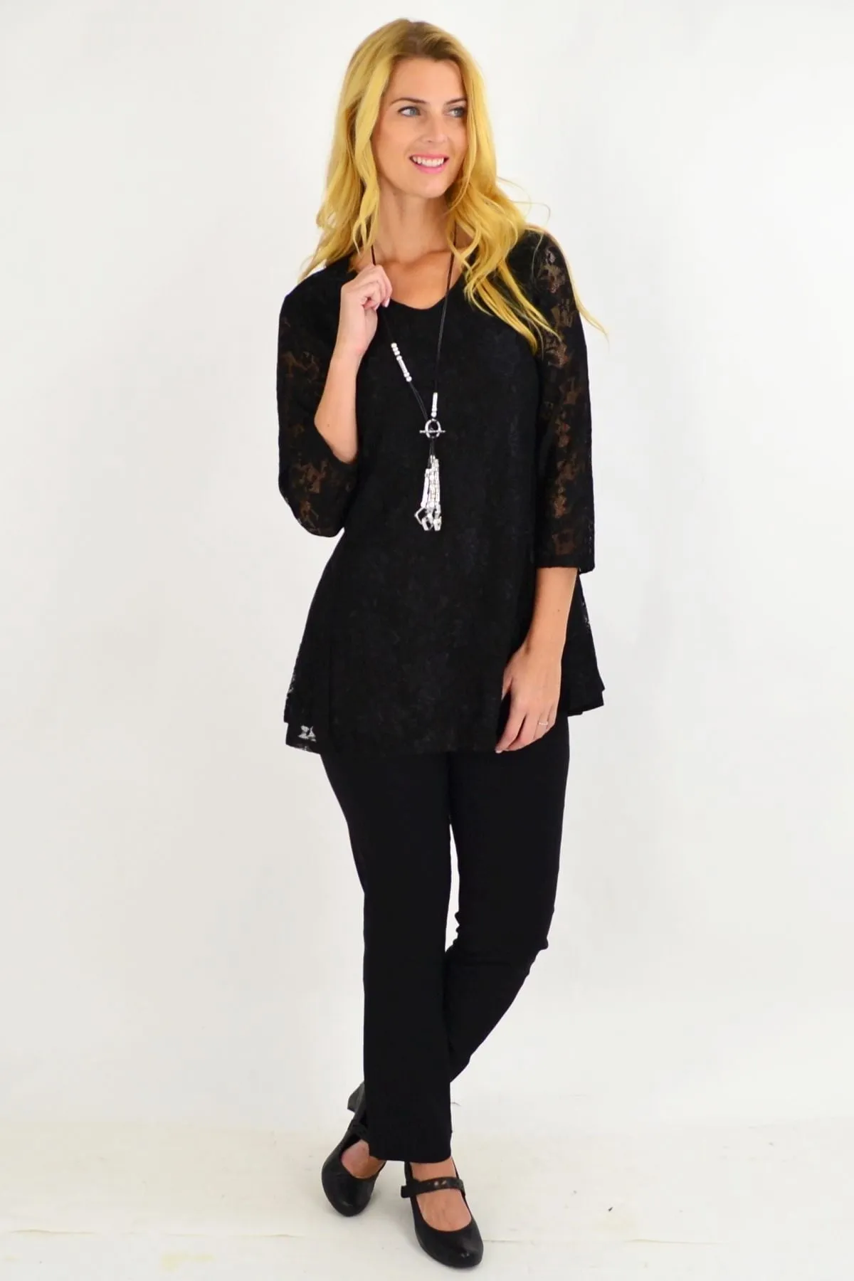 Night Out Black Lace Tunic Top