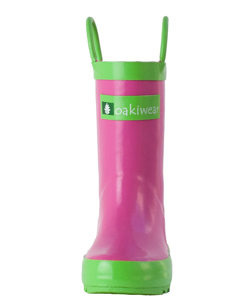 Pink & Green Loop Handle Rubber Rain Boots