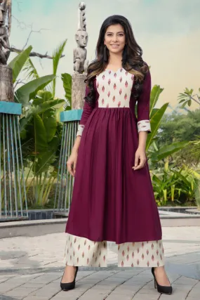 Pleasing Purple Yoke Printed Cotton Kurti With Cotton Palazzo