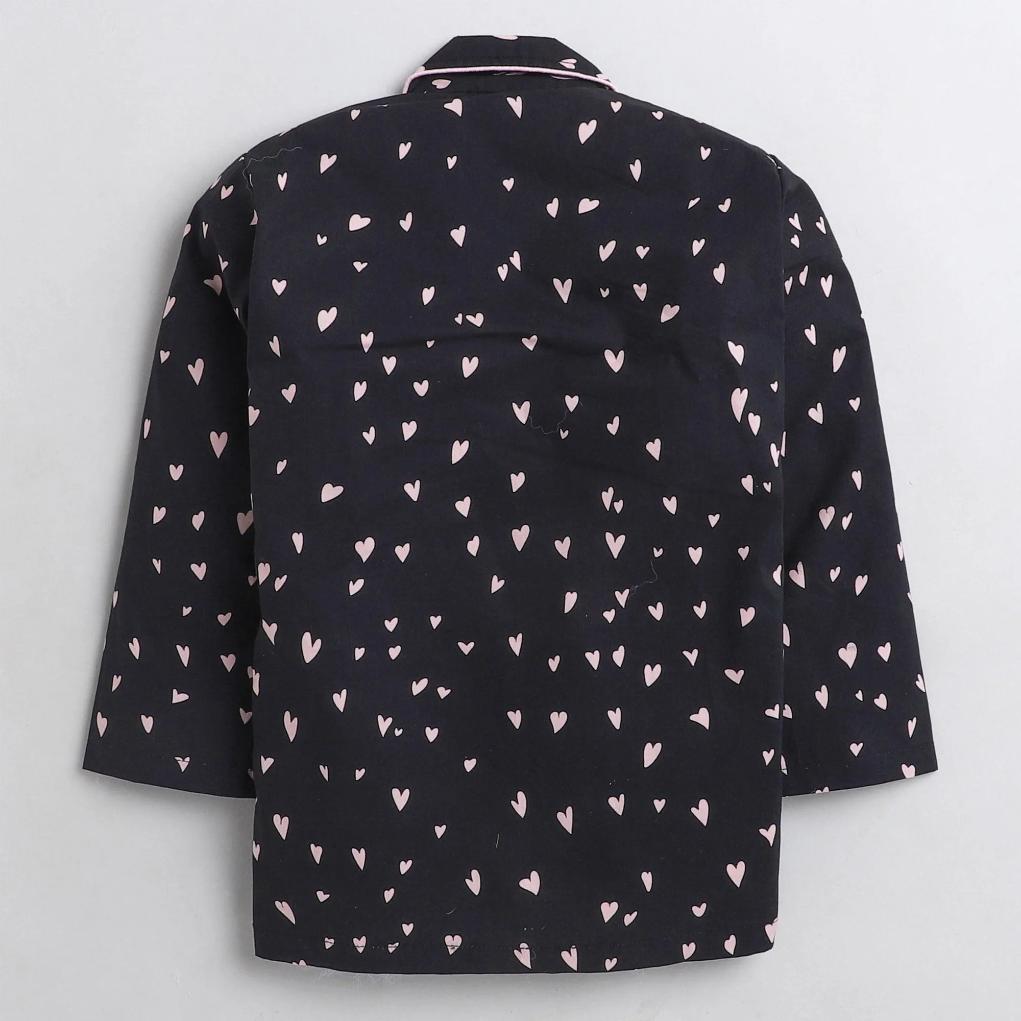 Polka Tots Full sleeve heart  print night suit - black