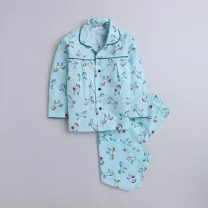 Polka tots Full Sleeve Night Suit Pair Green (Unicorn)