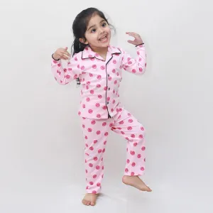 Polka Tots Full Sleeve Night Suit Pair Love - Pink