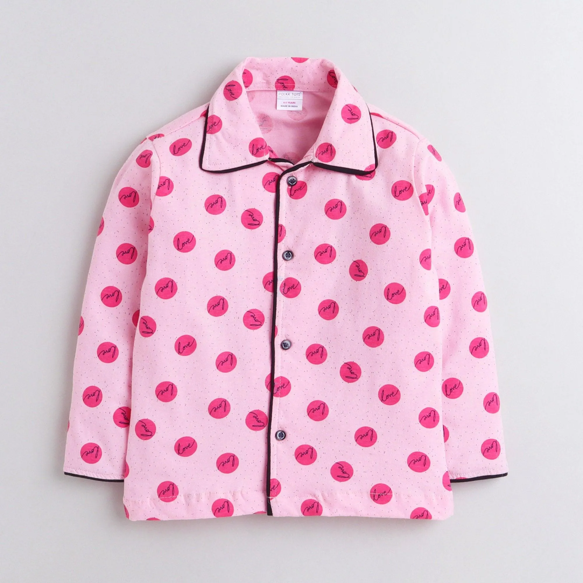 Polka Tots Full Sleeve Night Suit Pair Love - Pink