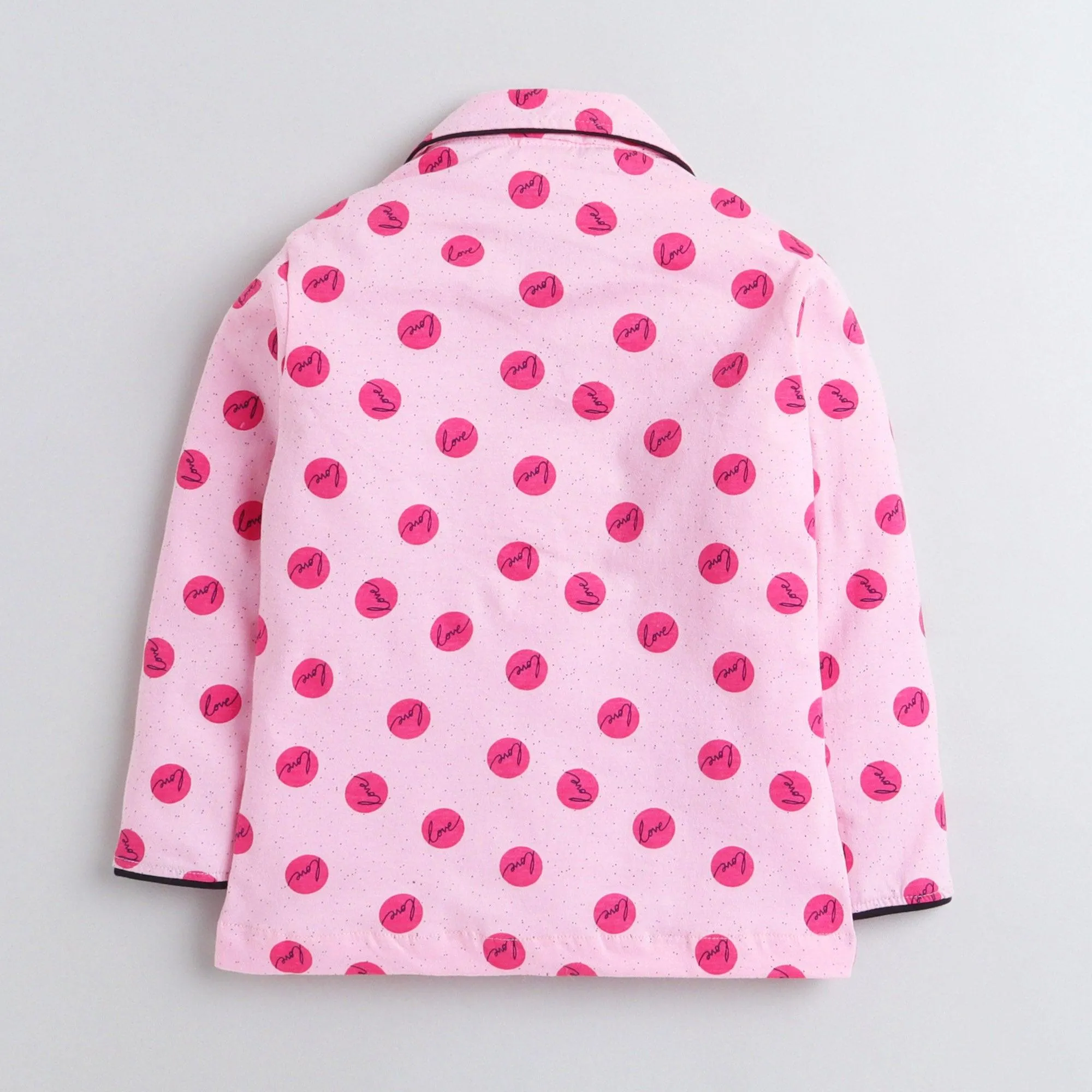 Polka Tots Full Sleeve Night Suit Pair Love - Pink