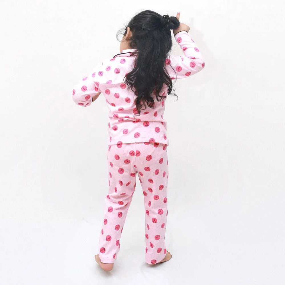 Polka Tots Full Sleeve Night Suit Pair Love - Pink