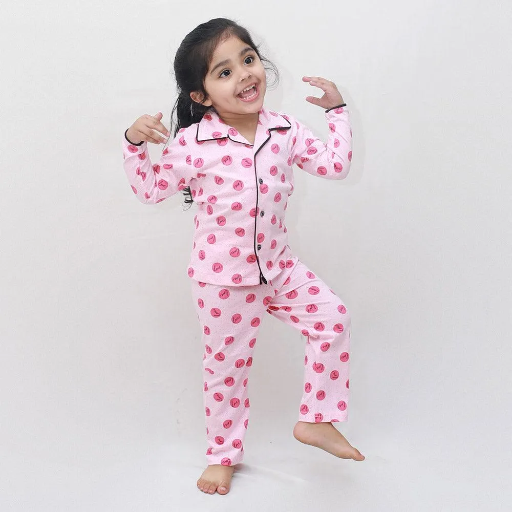 Polka Tots Full Sleeve Night Suit Pair Love - Pink