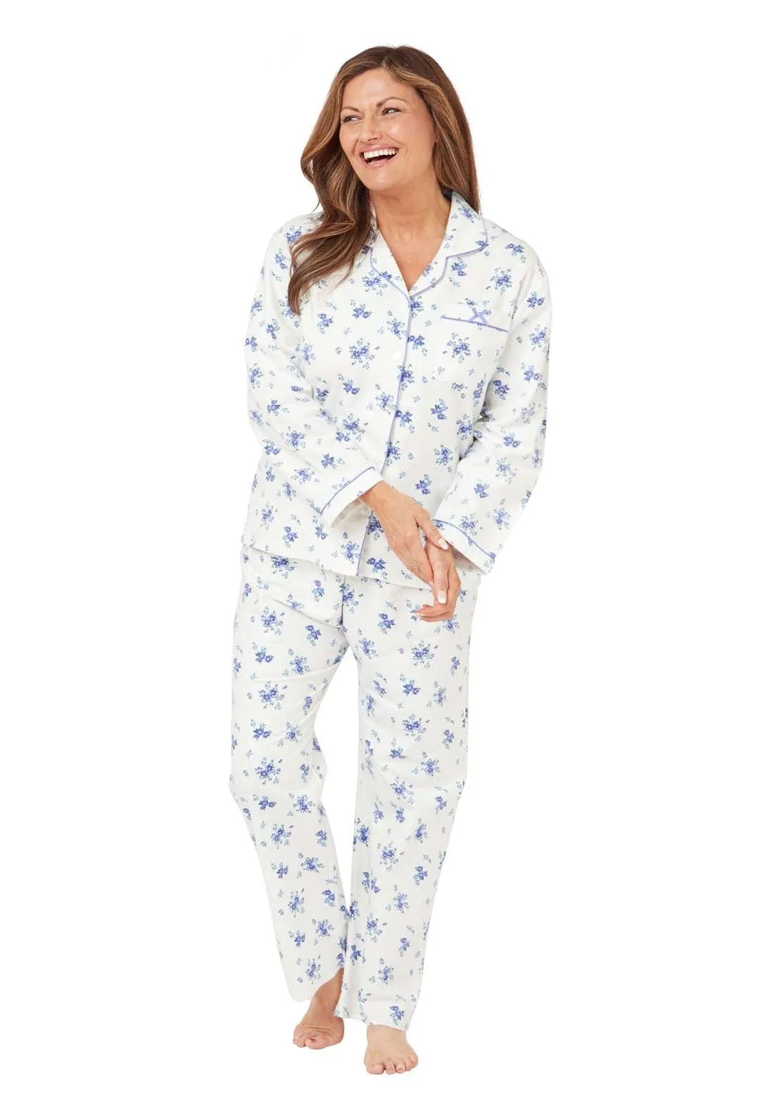 Polly Floral Wincey Pj - Blue