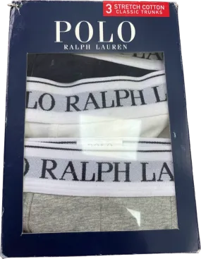 Polo Ralph Lauren Black/White/Grey Logo Waistband Classic Stretch Cotton Trunks UK Medium