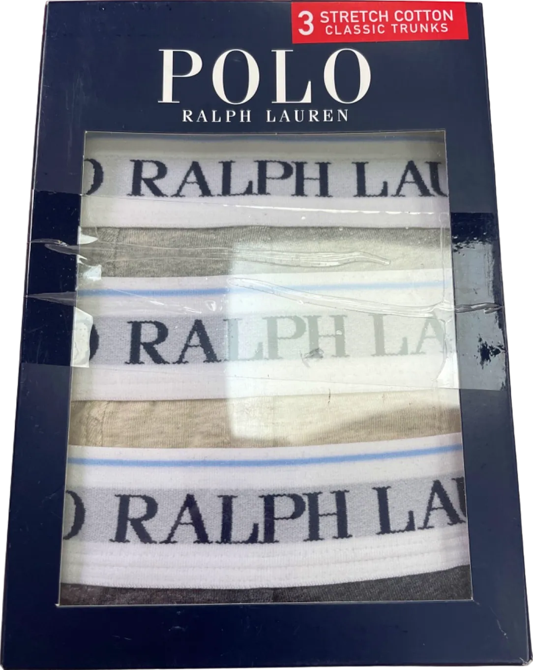 Polo Ralph Lauren White/Grey Stretch Cotton Classic Trunks UK Medium