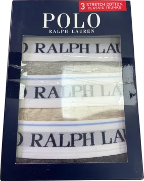 Polo Ralph Lauren White/Grey Stretch Cotton Classic Trunks UK Medium