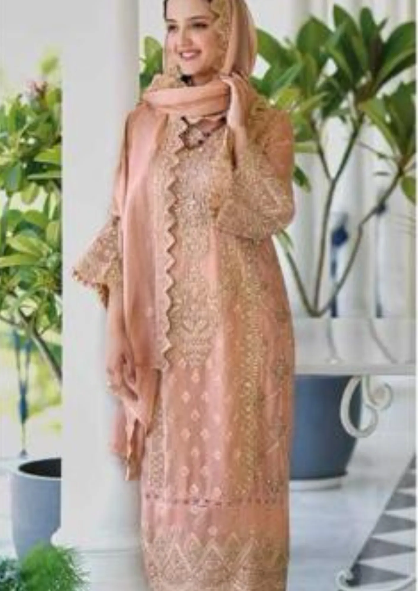 Pretty Peach Color Soft Organza Embroidery Work Salwar Suits With Dupatta