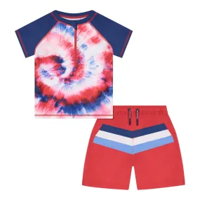 Red White and Blue Retro Tie-Dye Swim Set