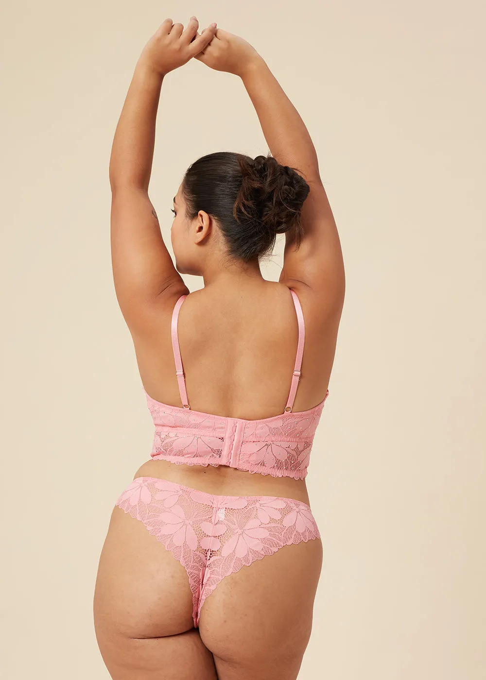 RIHANNA Plus Pink Flower Lace Sexy Tanga Panties For Women