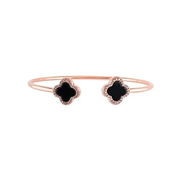 Sterling Silver Onyx Clover Bangle