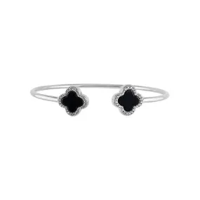 Sterling Silver Onyx Clover Bangle