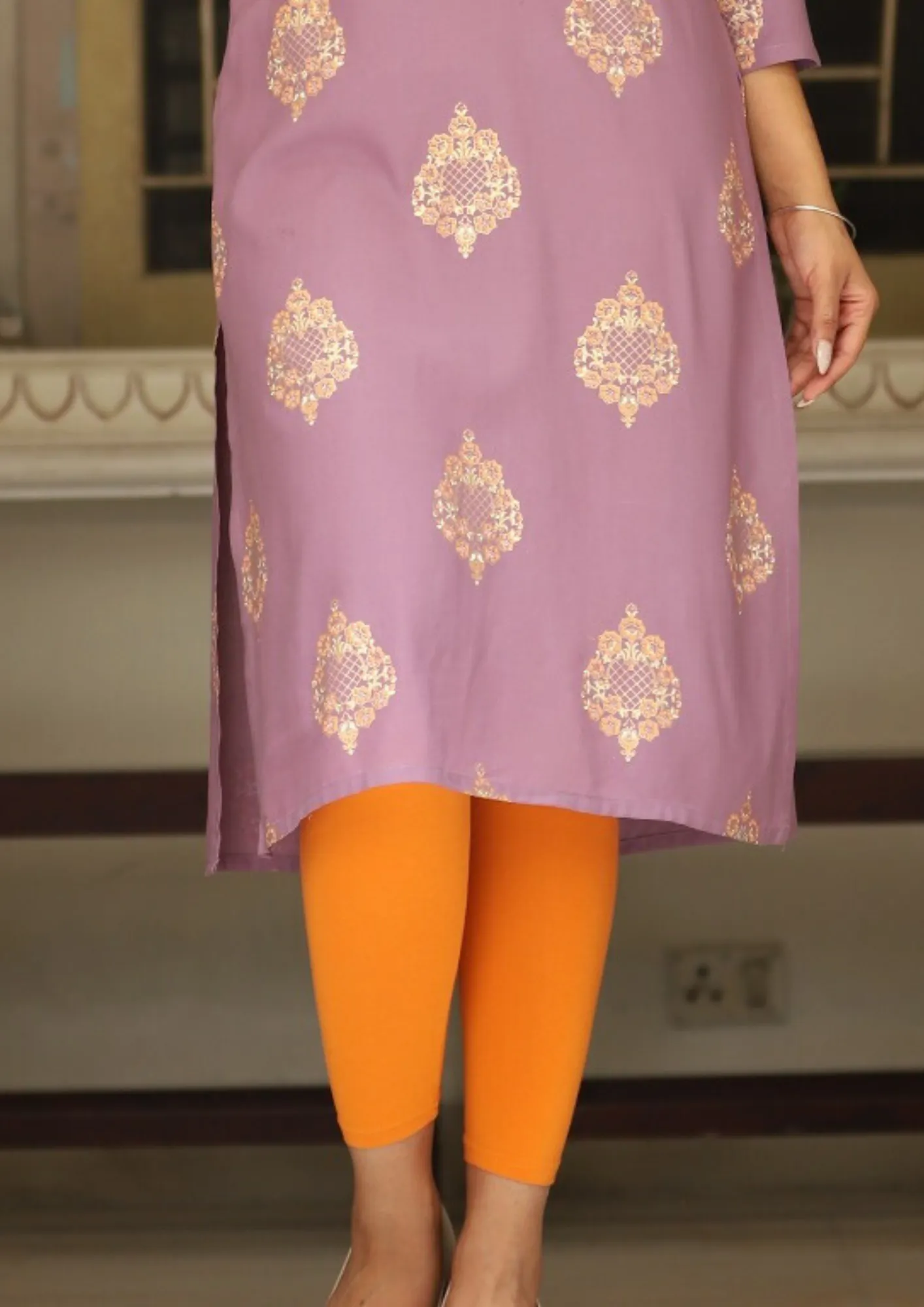 Stunning Purple Color Leaf Design Rayon Gold print Kurti For Women