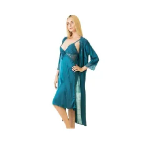 Teal Color Bridal Nighty | 2 Pcs Silk Bridal Long Nighty Set | Long Nighty with Loungewear for Bridals