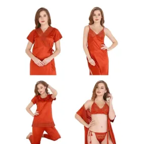 Women Nightwear Honeymoon Red Nighty 6 Pcs Bridal Nighty Set Women Sleepwear