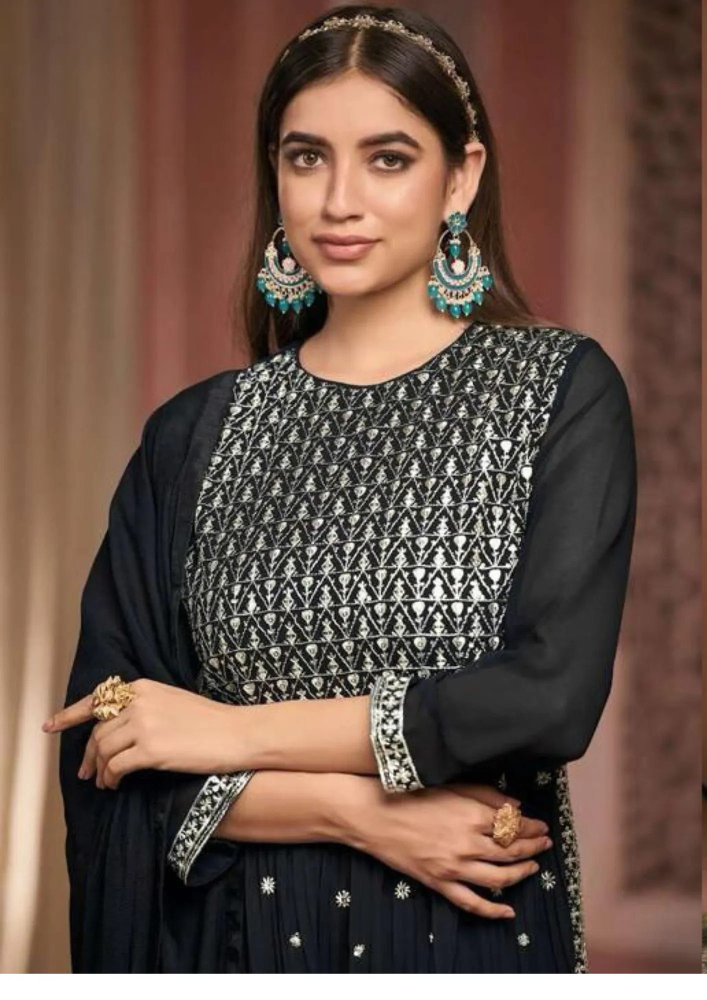 Wonderful Black Georgette Embroidered Party-Wear Designer Palazzo Suits For Women