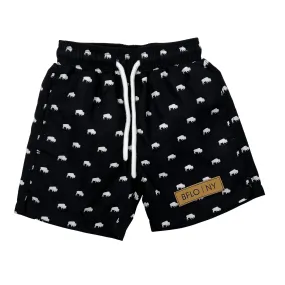 Youth BFLO Black With White Herd Buffaloes Swim Shorts